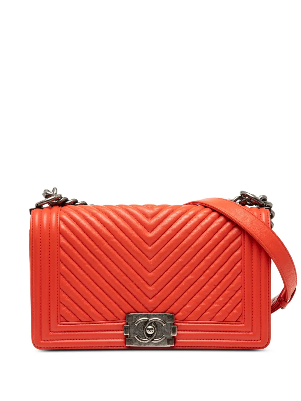 CHANEL Pre-Owned Borsa a tracolla Boy media in pelle di agnello effetto invecchiato con motivo chevron 2014-2015 - Rosso