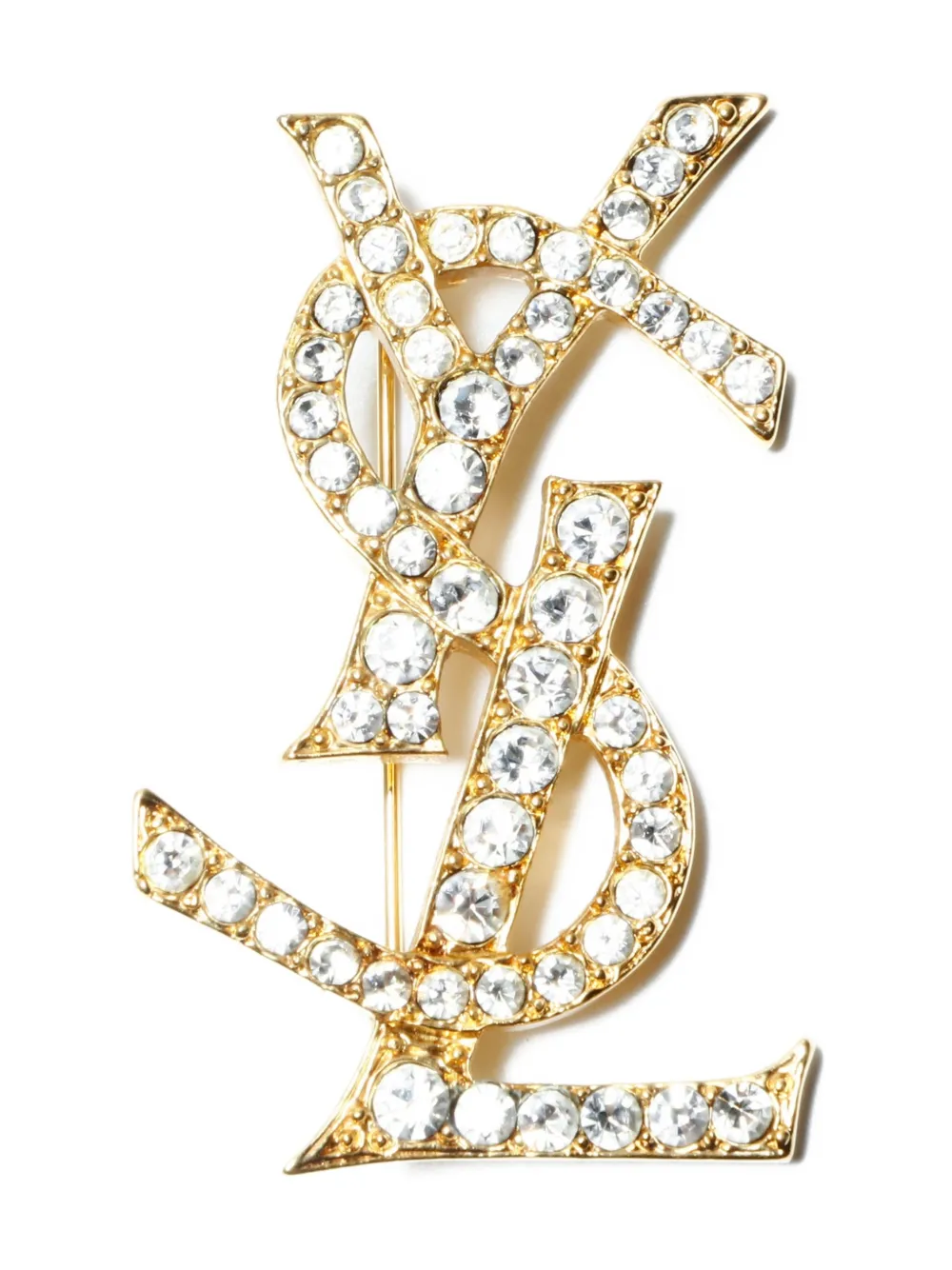 Pre-owned Saint Laurent 1980-2000s Cassandre Rhinestone Brooch In Gold