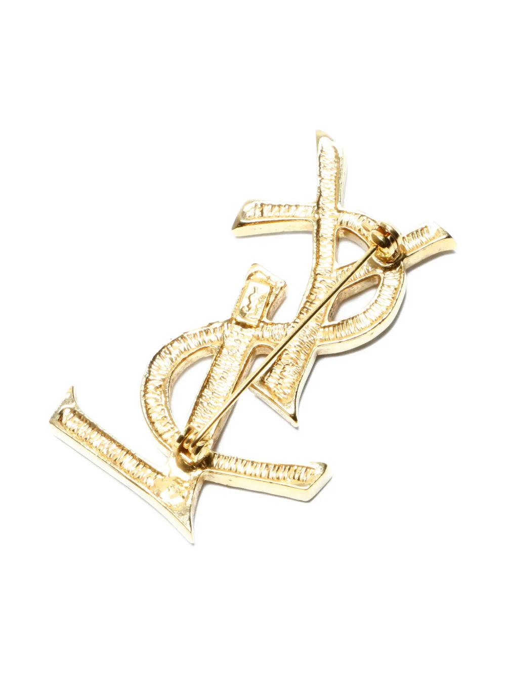 SAINT LAURENT Pre-owned 1980-2000s Cassandre Rhinestone Brooch In Gold