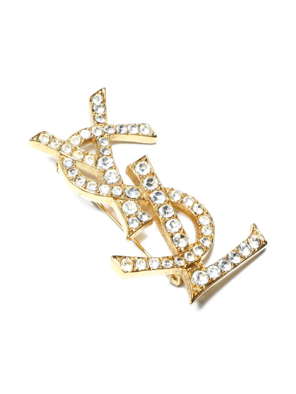 SAINT LAURENT Pre-owned 1980-2000s Cassandre Rhinestone Brooch In Gold