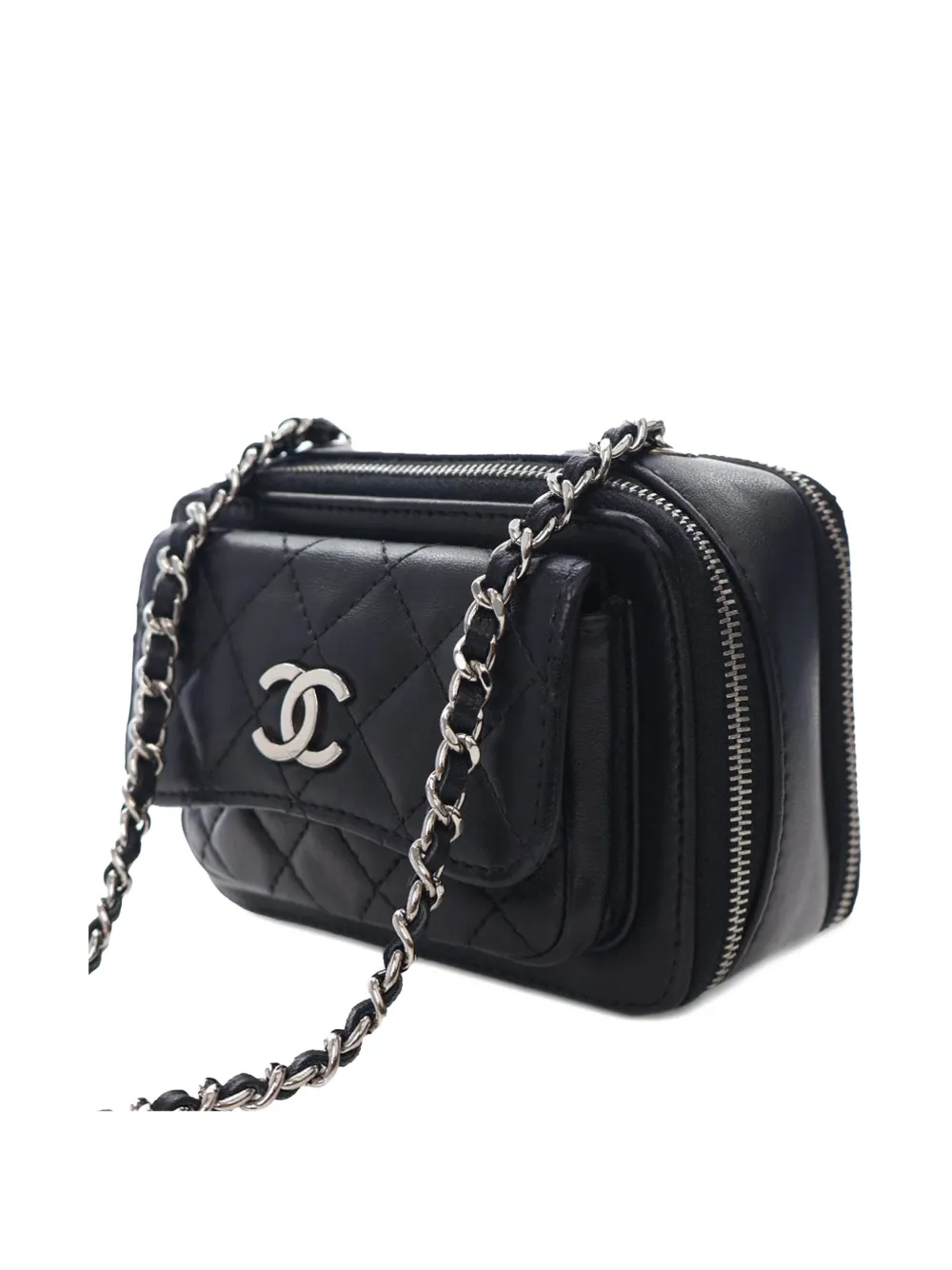 Pre-owned Chanel 2014-2015 Mini Cc Quilted Calfskin Pocket Box Camera Bag Crossbody Bag In Black