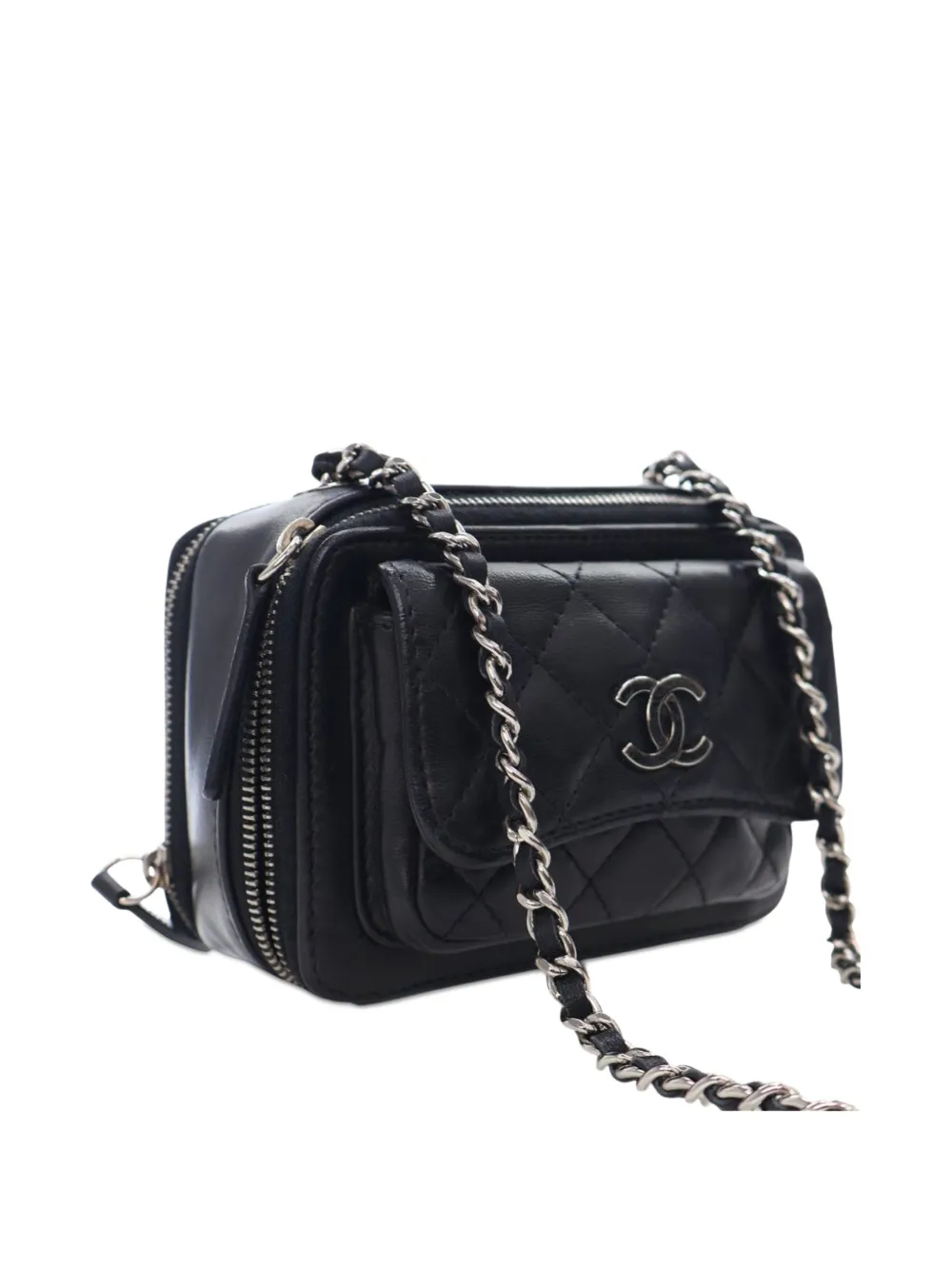 Pre-owned Chanel 2014-2015 Mini Cc Quilted Calfskin Pocket Box Camera Bag Crossbody Bag In Black