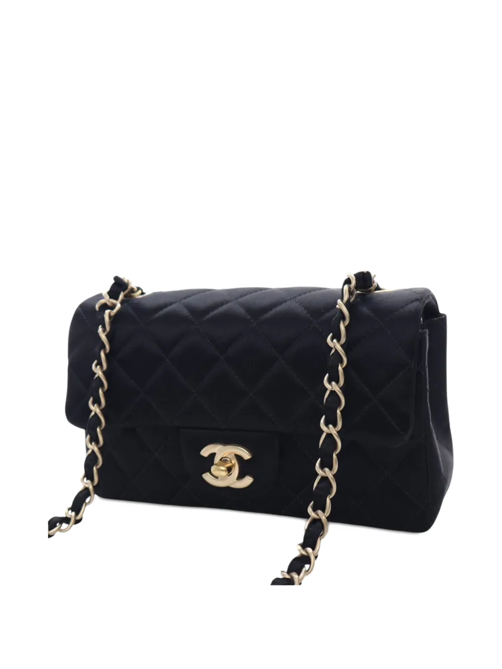 Pre-owned Chanel 2013-2014 Mini Rectangular Classic Satin Single Flap Crossbody Bag In Black