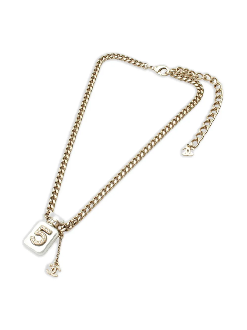 CHANEL Pre-Owned 2022 Gold Plated CC Resin and Rhinestones No. 5 Perfume Bottle Pendant Necklace costume necklace - Oro