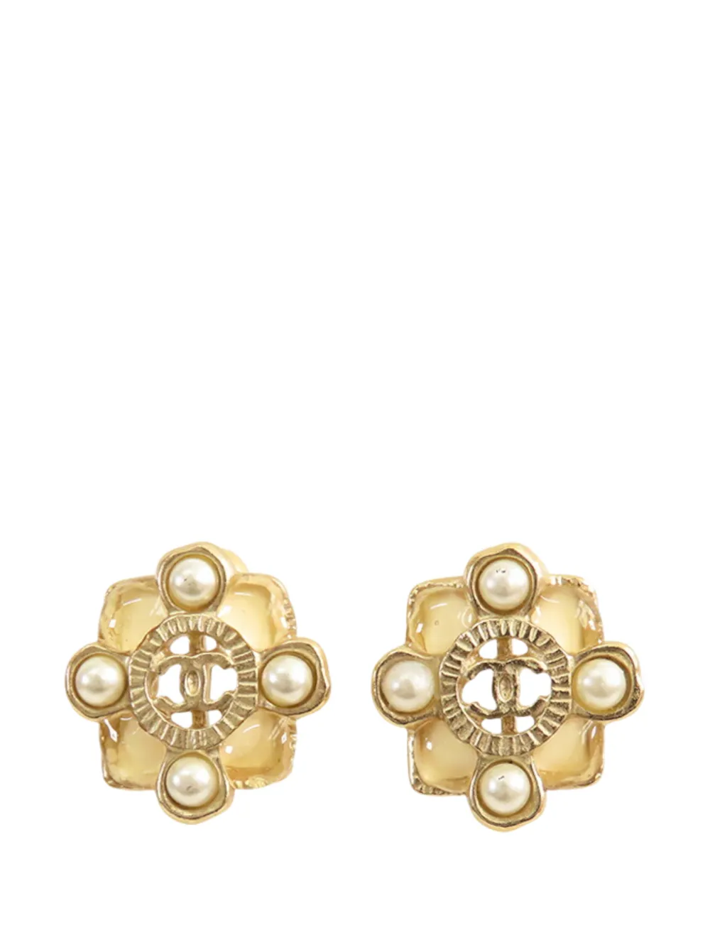 CHANEL Pre-owned 2016 Cc Gold Plated Resin And Faux Pearl Push Back Earrings Costume Earrings