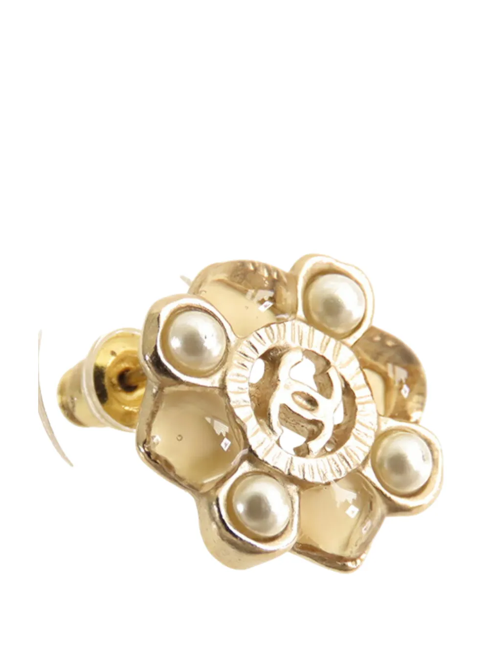 CHANEL Pre-owned 2016 Cc Gold Plated Resin And Faux Pearl Push Back Earrings Costume Earrings