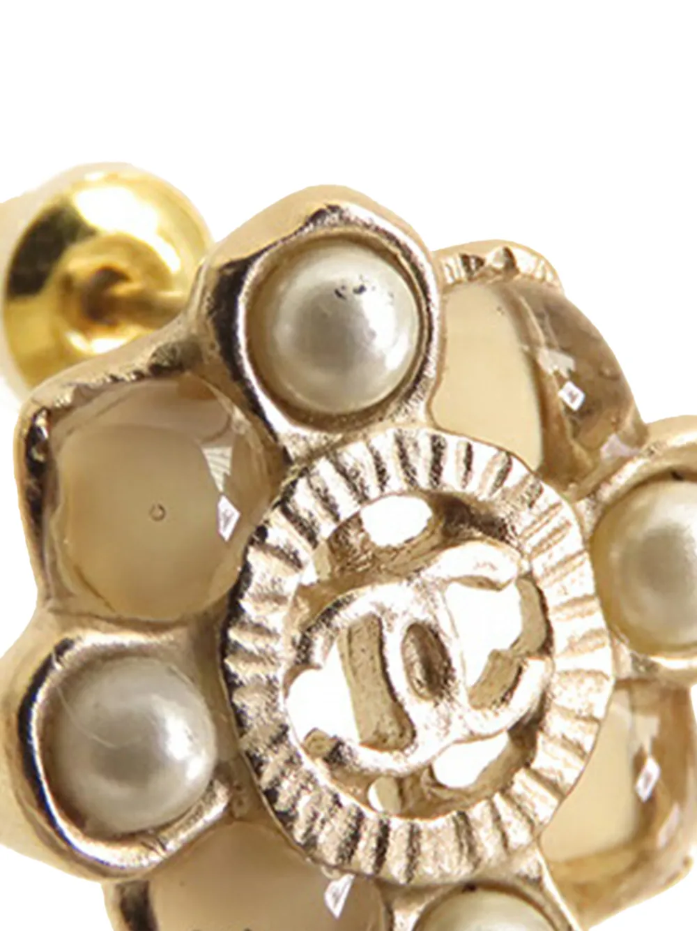 CHANEL Pre-owned 2016 Cc Gold Plated Resin And Faux Pearl Push Back Earrings Costume Earrings