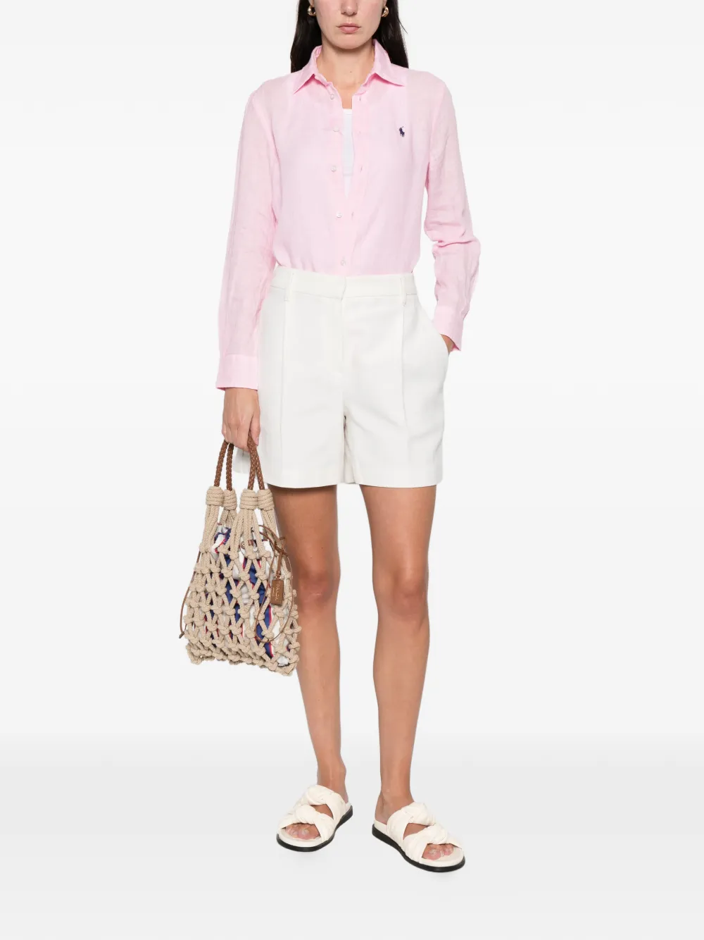 Polo Ralph Lauren Linnen overhemd met geborduurd logo Roze