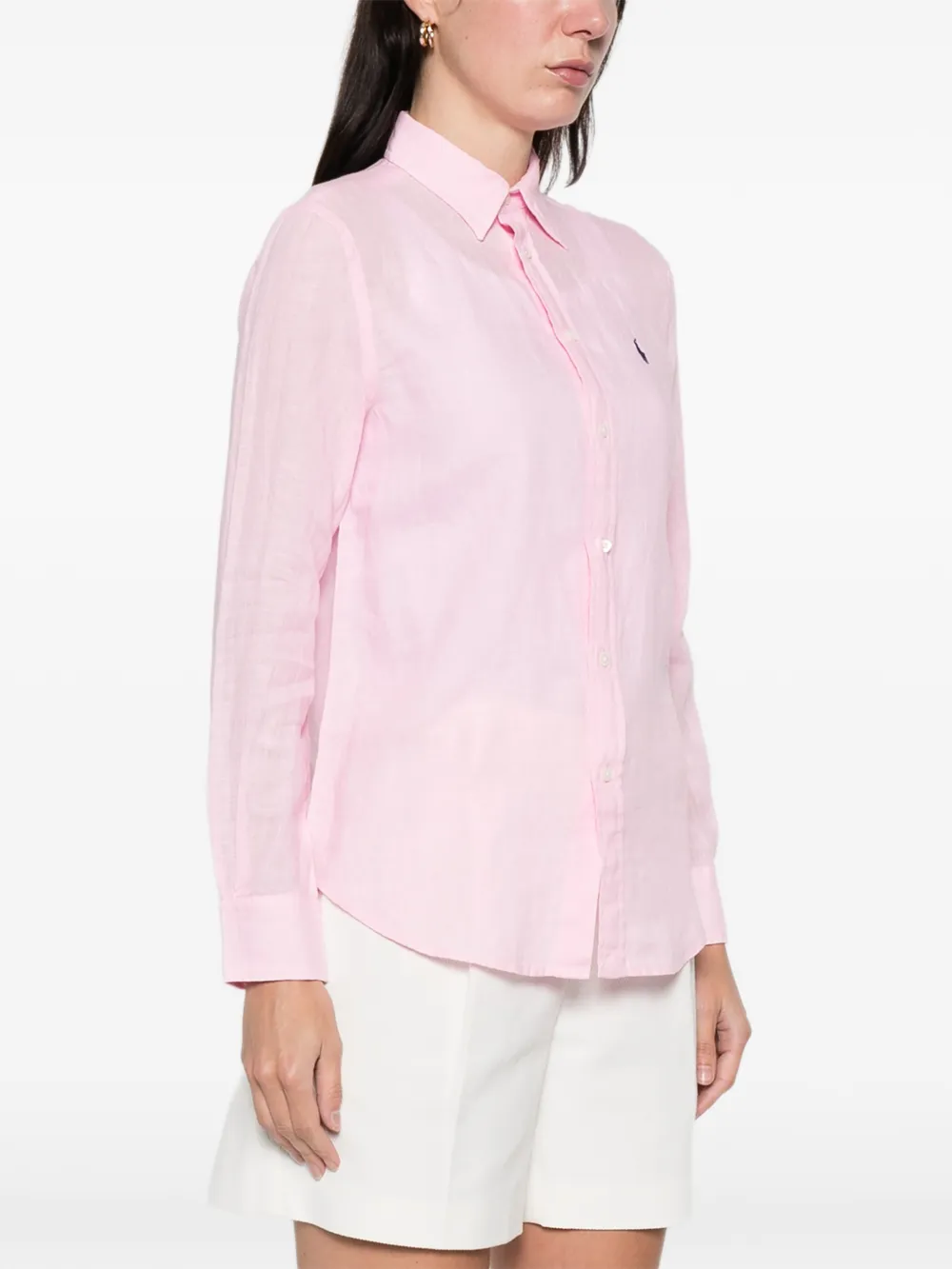 Polo Ralph Lauren Linnen overhemd met geborduurd logo Roze