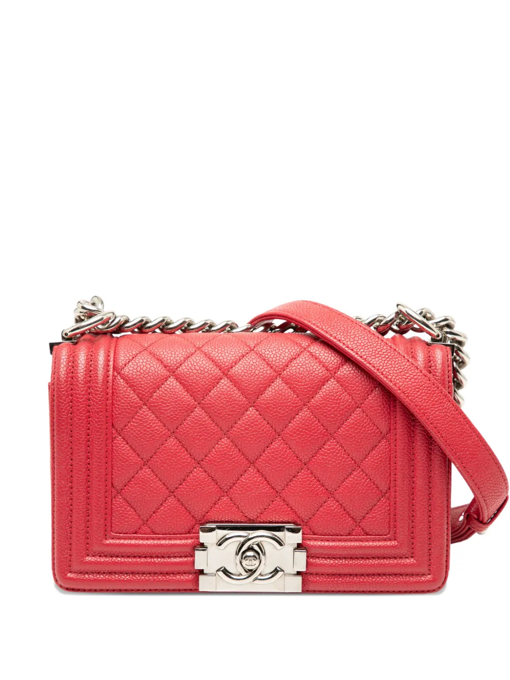 CHANEL Pre-owned 2018 Small Quilted Caviar Boy Flap Crossbody Bag In Red