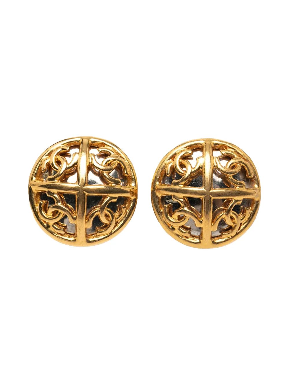 CHANEL Pre-owned 2005 Gold Plated And Silver Plated Cc Round Clip On Earrings Costume Earrings