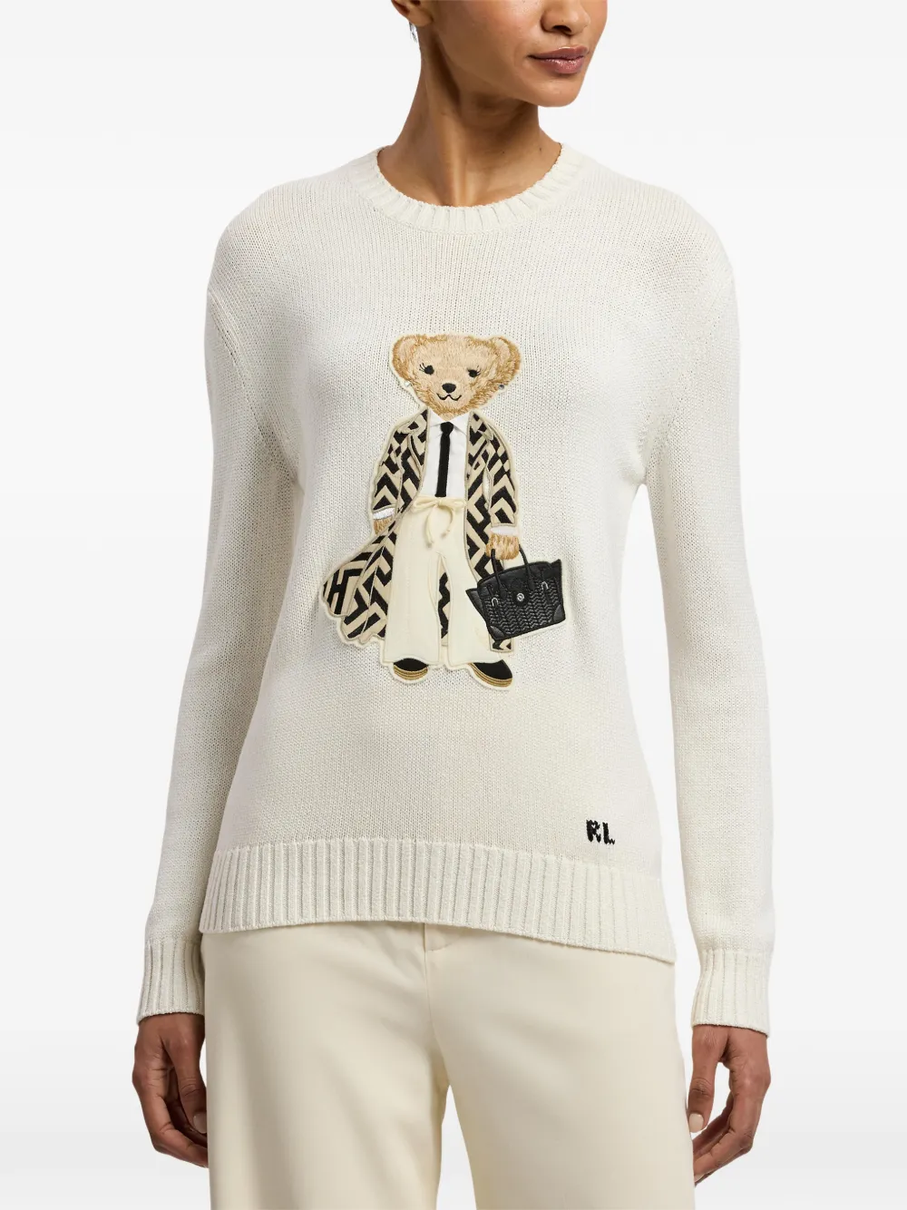  Ralph Lauren Collection Bear-appliqué Sweater - Neutrals 