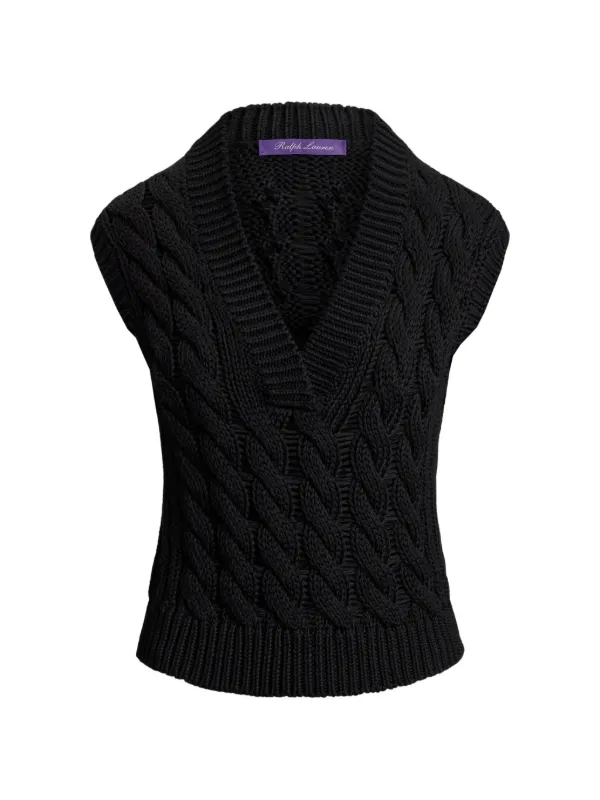 Ralph Lauren Collection V-neck Cable-knit Top in Black