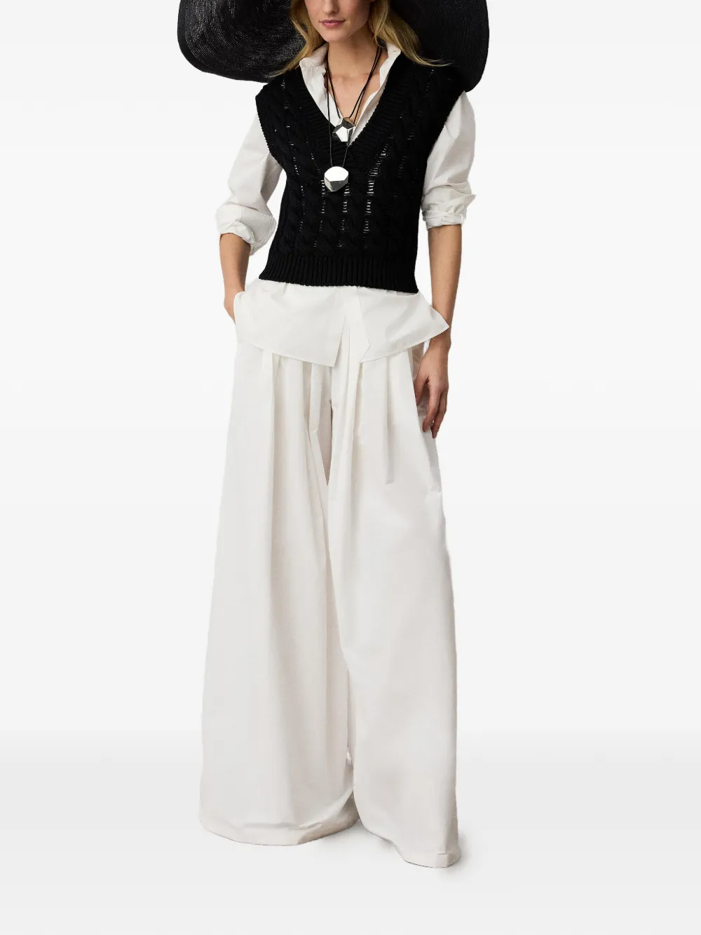  Ralph Lauren Collection V-neck Cable-knit Top - Black 
