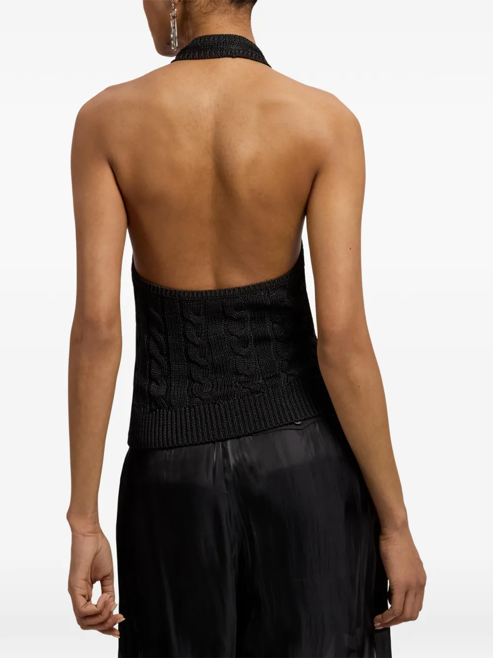Ralph Lauren Collection Kabelgebreide gebreide haltertop met open rug Zwart