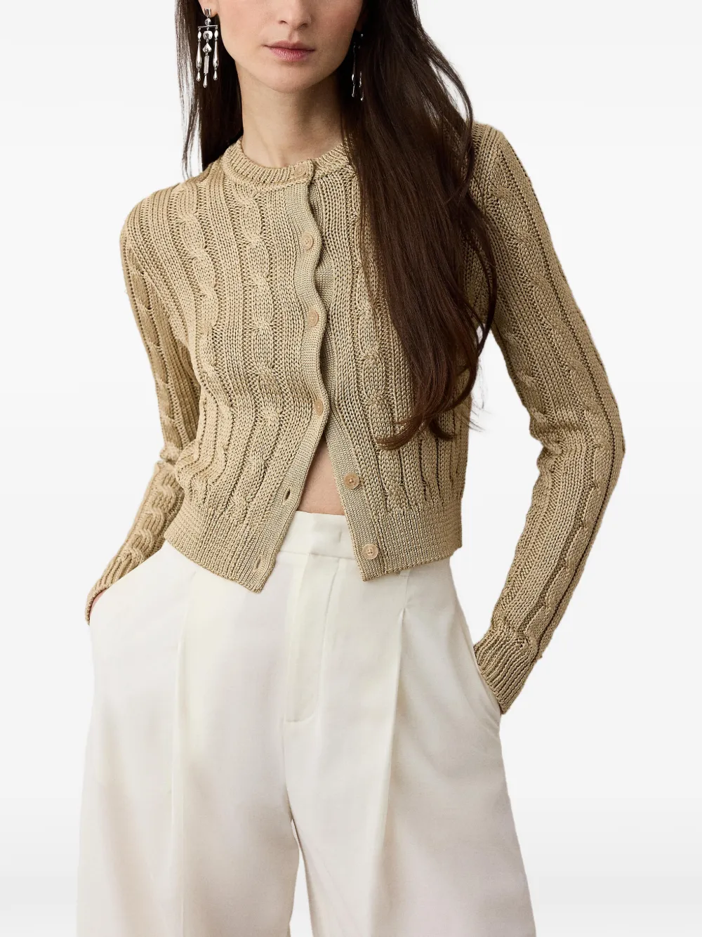  Ralph Lauren Collection Cable-knit Cropped Cardigan - Neutrals 