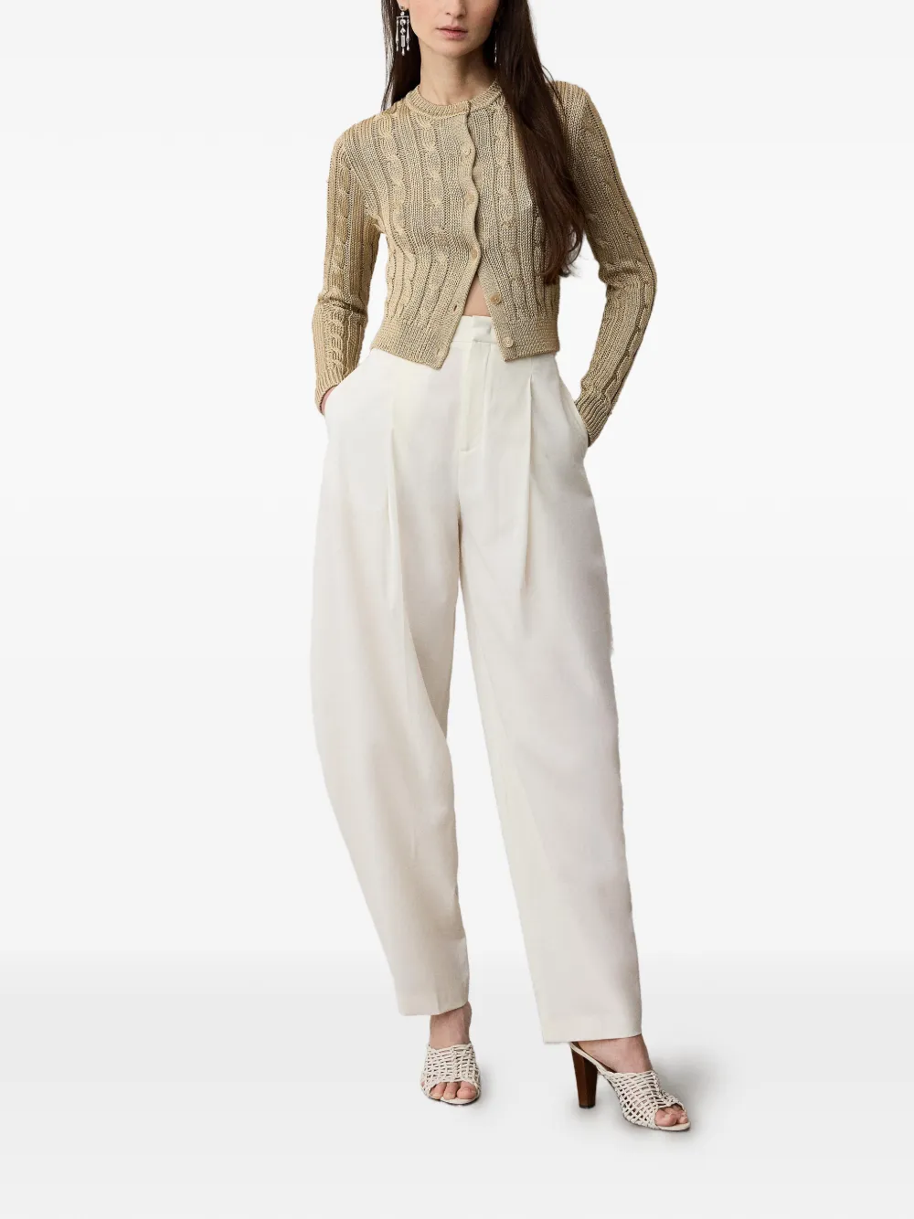  Ralph Lauren Collection Cable-knit Cropped Cardigan - Neutrals 