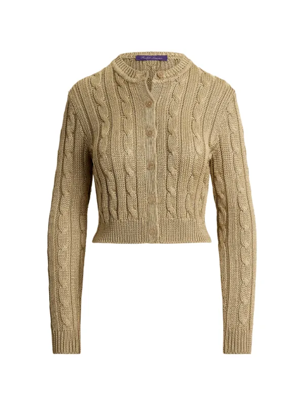 Ralph Lauren Collection Cable-knit Cropped Cardigan in Neutrals