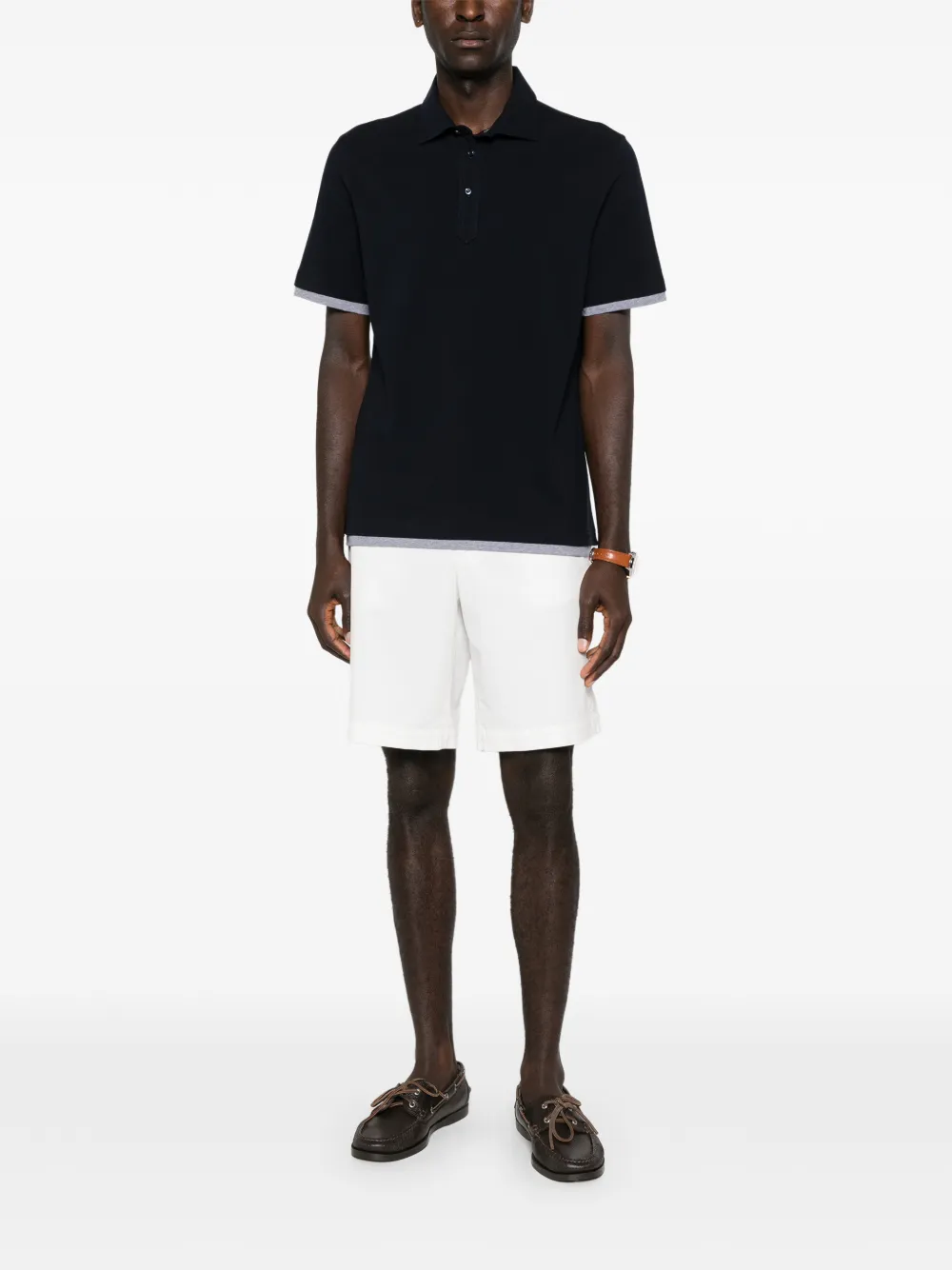 Brunello Cucinelli buttoned trim polo shirt - Blauw