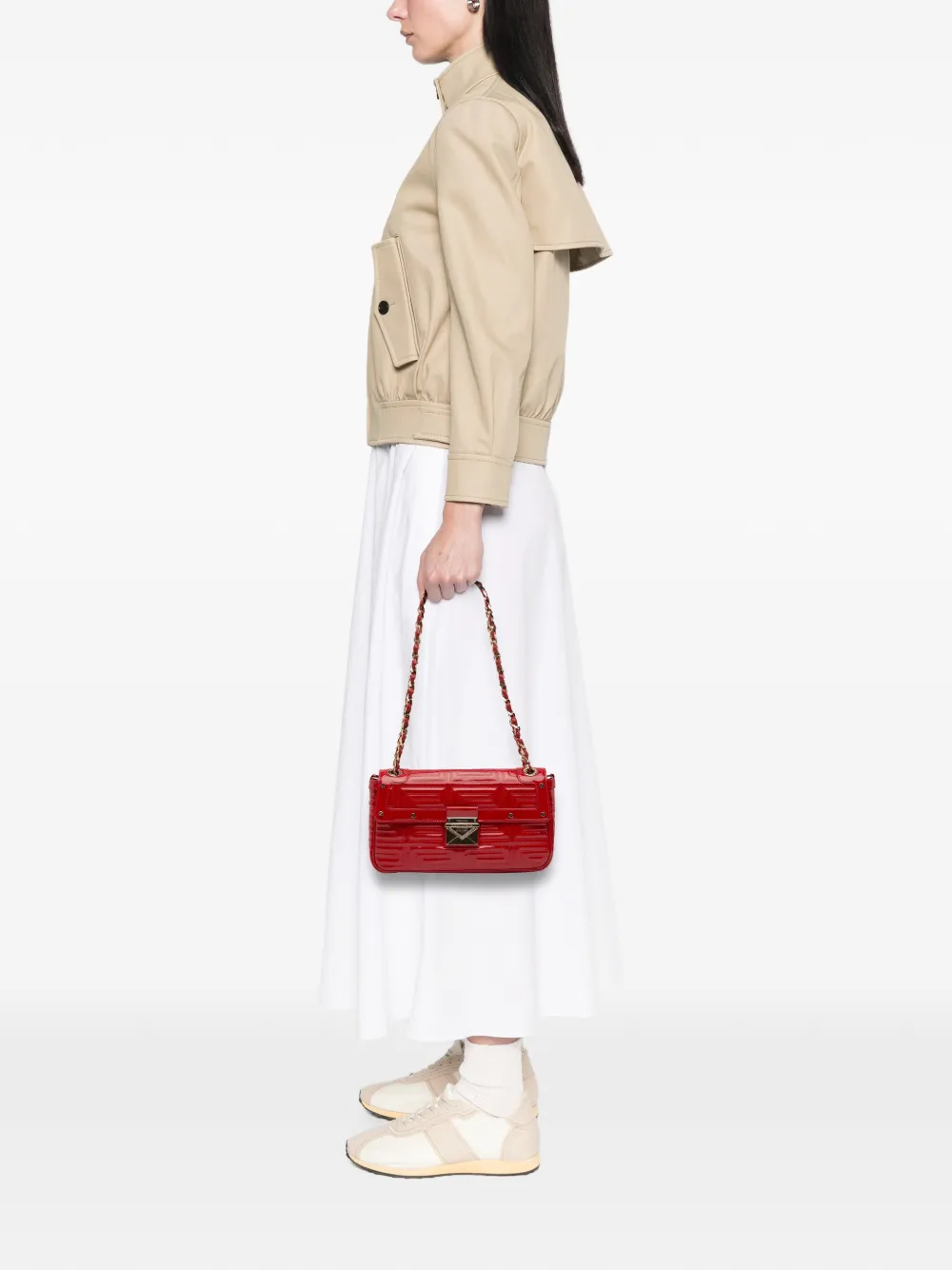 Pre-owned Versace 2010-2025 Patent Couture Shoulder Bag In Red