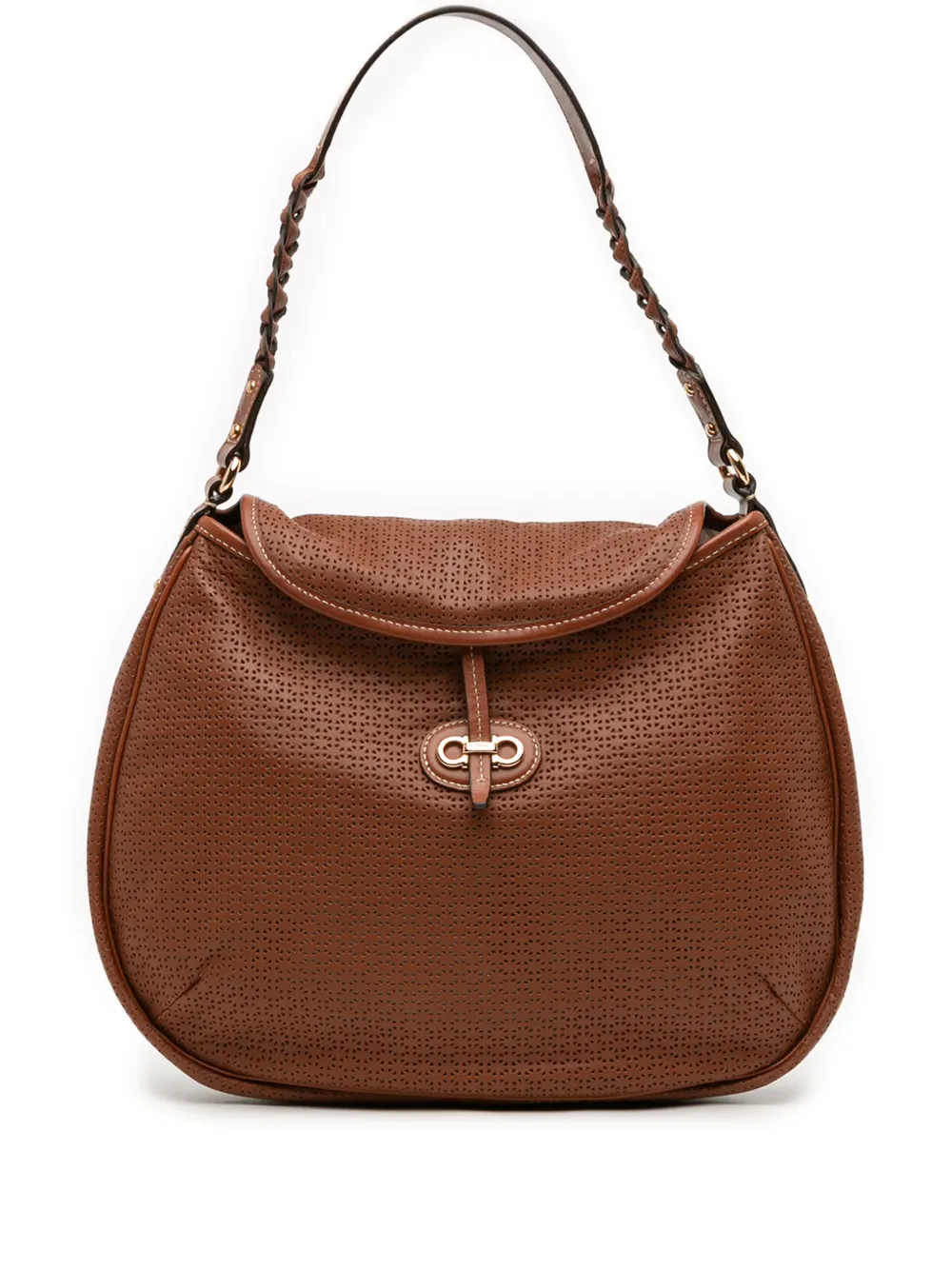Ferragamo Pre-Owned Borsa a spalla Double Gancini traforata 2021-2025 - Marrone