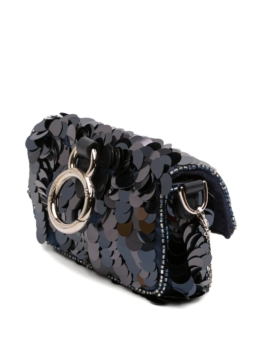 Pre-owned Fendi 2010-2025 Nano Sequins Baguette Charm Crossbody Bag In Blue