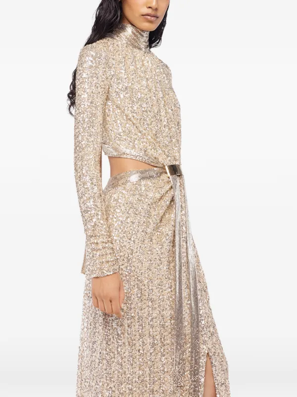 rabanne sequin dress Paco Rabanne Gold Sequin Long Sleeveless Dress S