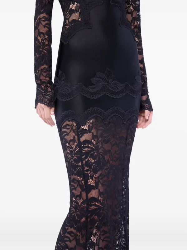 chinese dress ladies Black long dress in lace and jersey – Rabanne