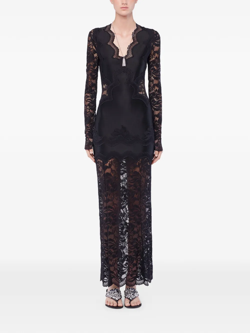 Rabanne Long-sleeve Lace Maxi Dress In Black