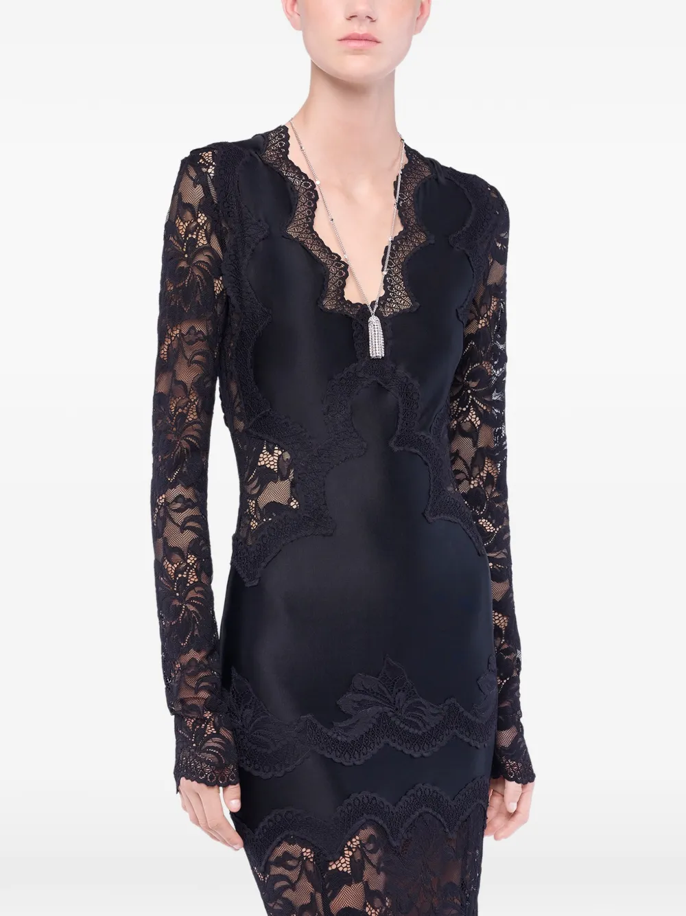 Rabanne Long-sleeve Lace Maxi Dress In Black