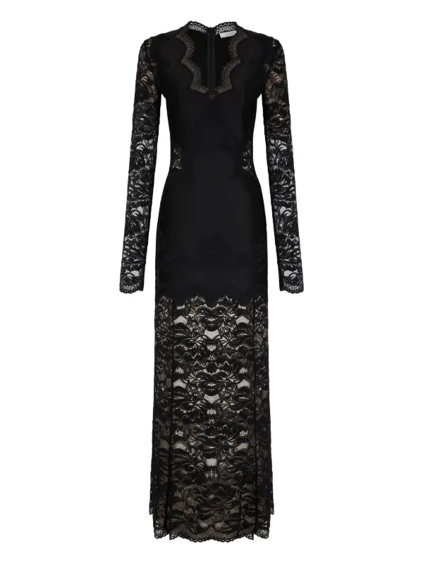 Rabanne Maxi Long-sleeve Lace Dress - Black