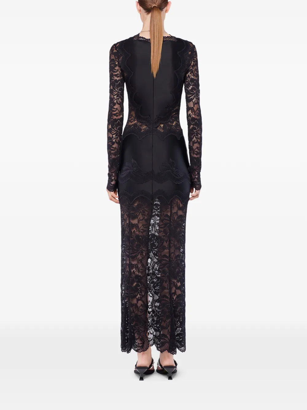 Rabanne Maxi-jurk met lange mouwen en kant Zwart