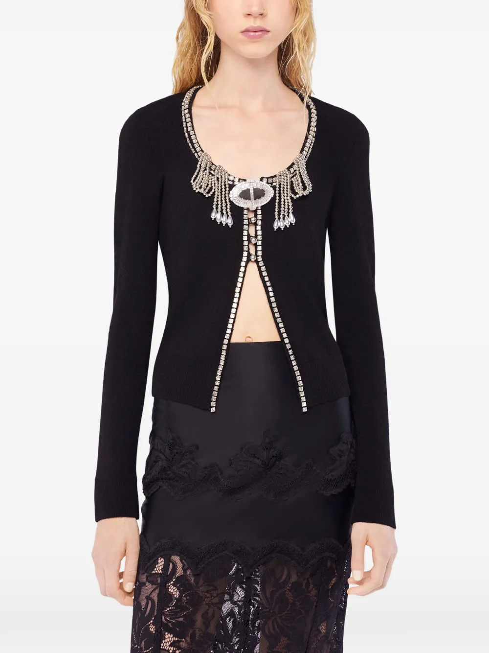 Rabanne Jeweled-embroidered Cardigan In Black