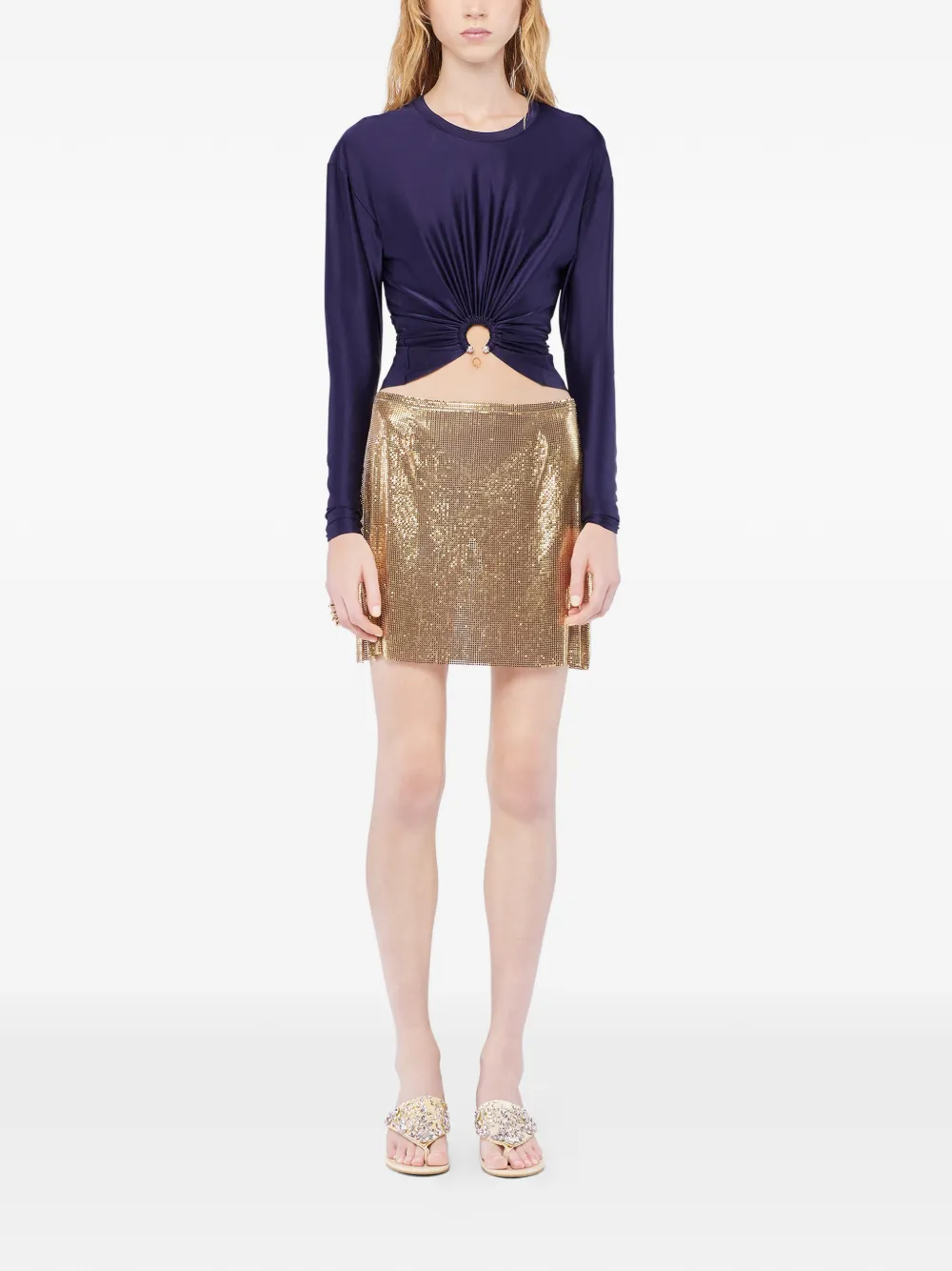  Rabanne Long-sleeve Piercing-detail Top - Blue 