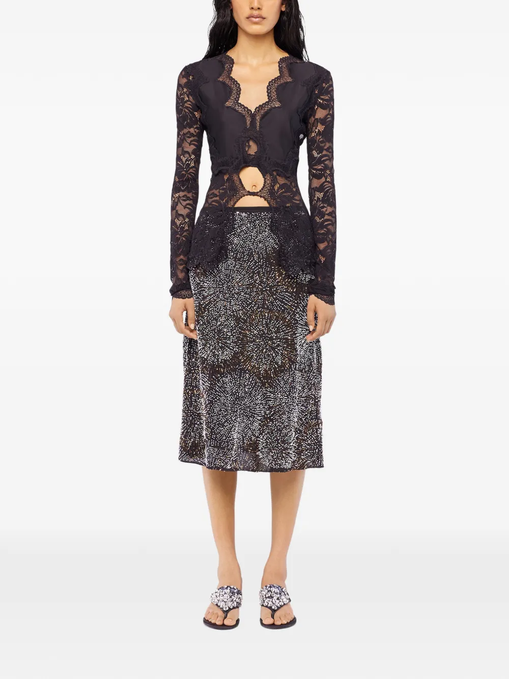 Rabanne lace long-sleeve blouse - Zwart