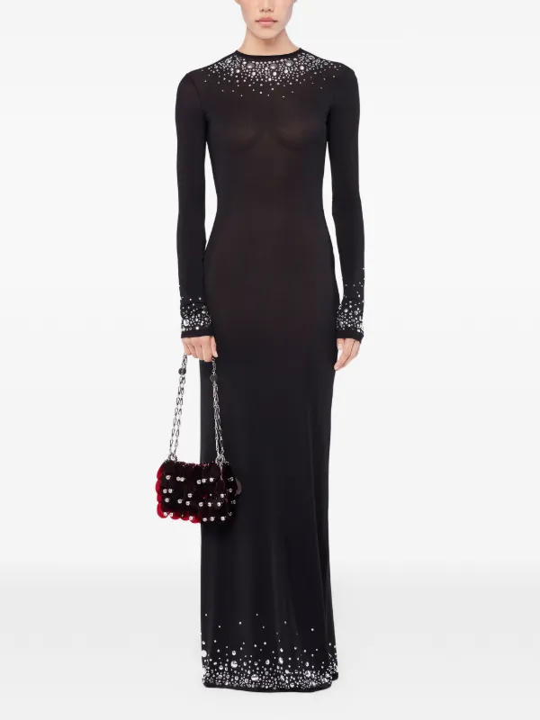 hotfix maxi dress Deity | Brown Hotfix Asymmetric-Neck Maxi Dress With Open-Back