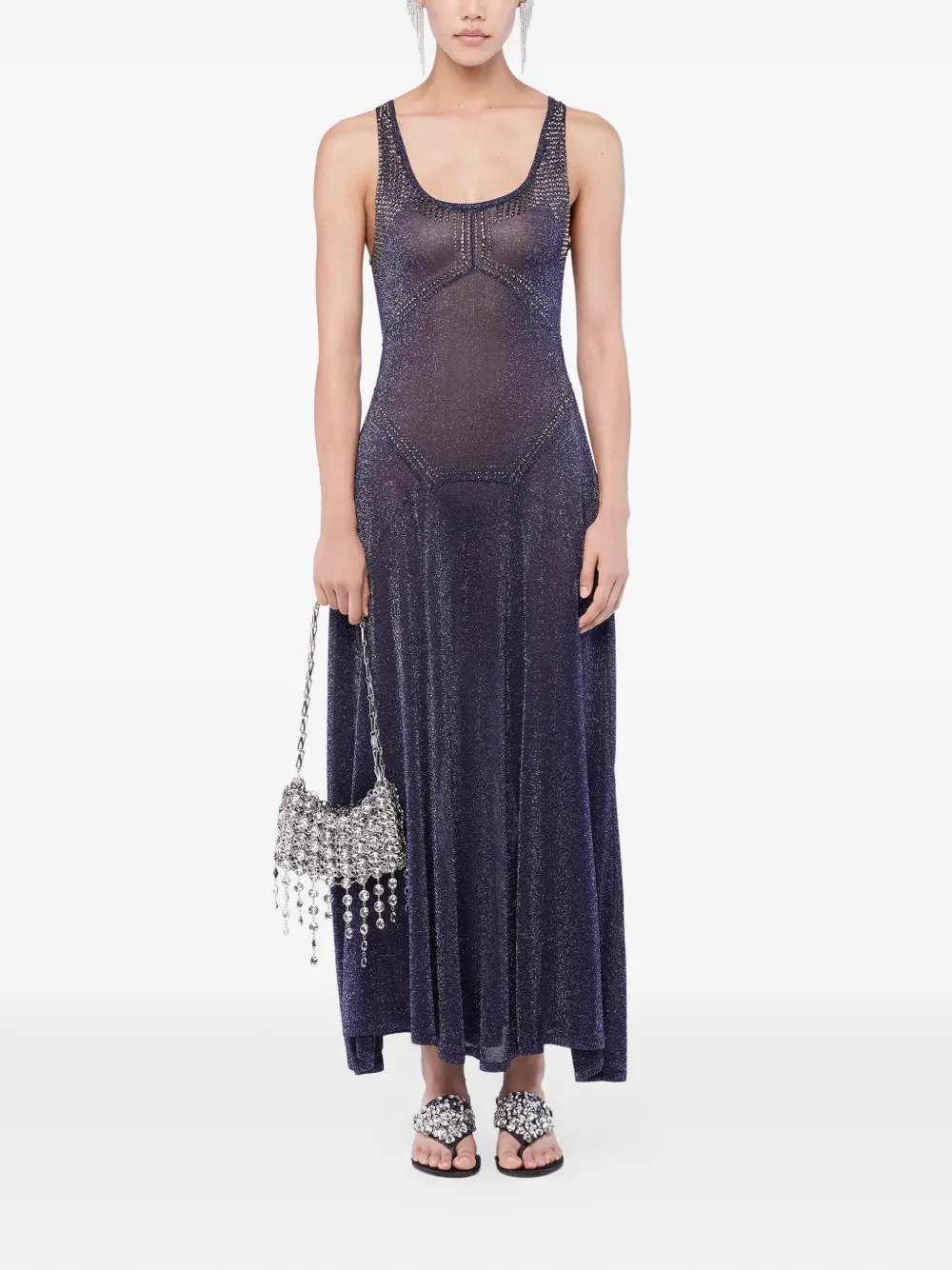 Rabanne flared hotfix knit dress - Blu