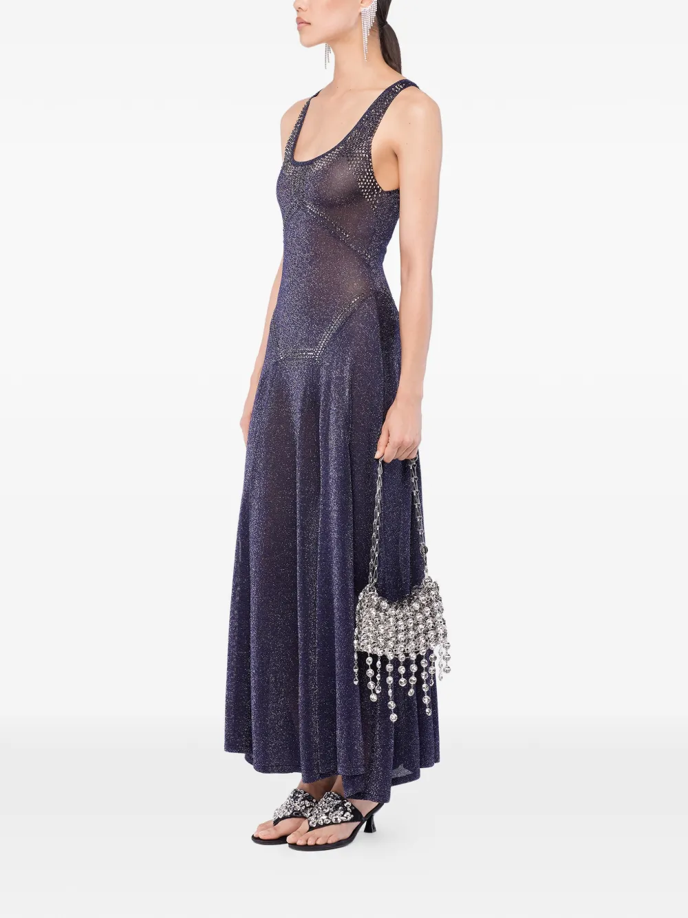 Rabanne Flared Hotfix Knit Dress in Blue, view 2