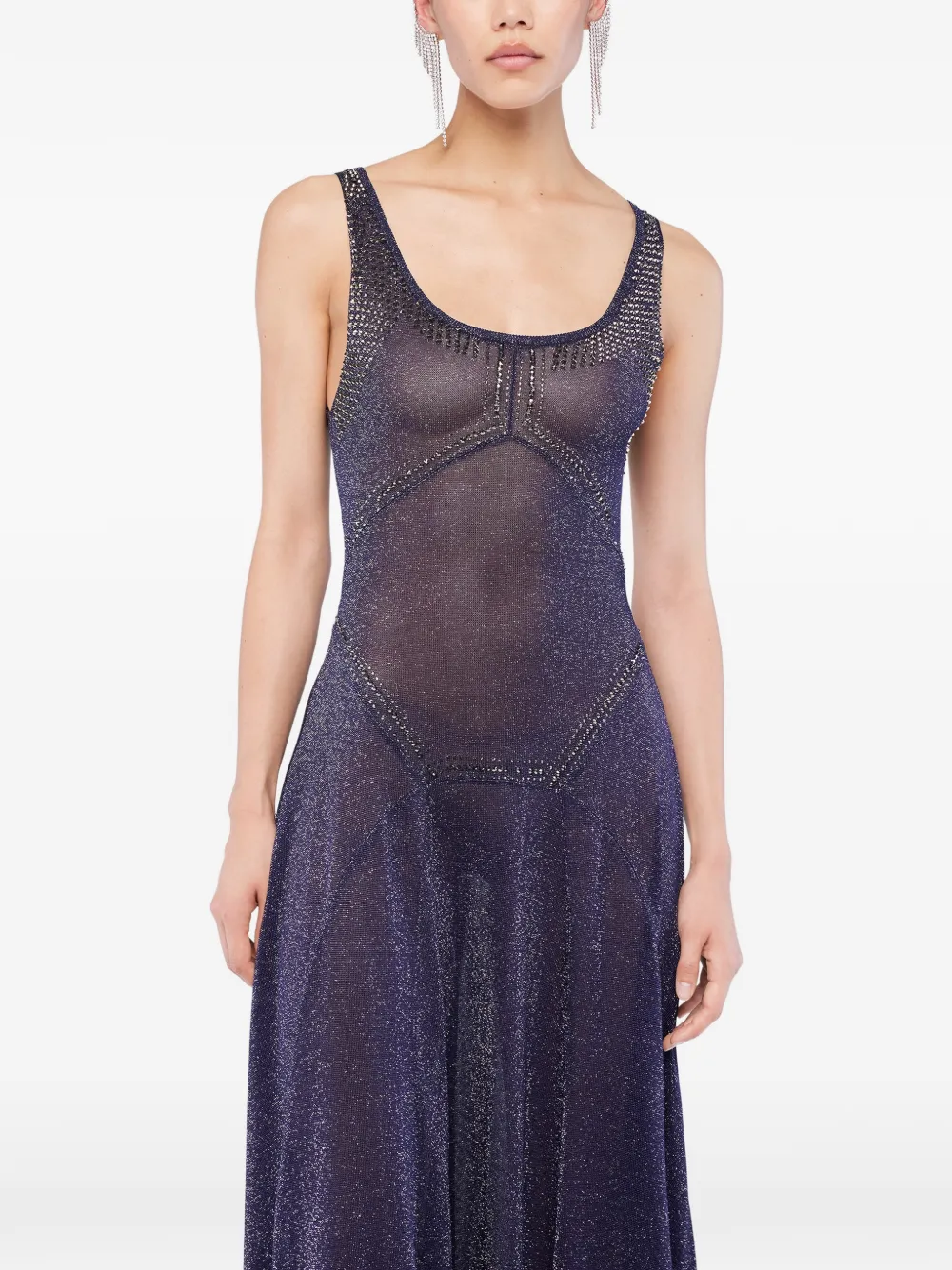 Rabanne Flared Hotfix Knit Dress in Blue, view 4