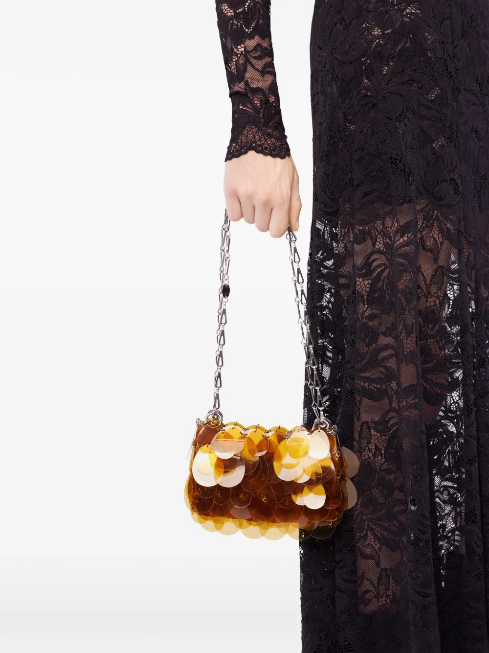 Rabanne disc-chain shoulder bag - Bruin