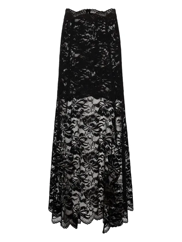 Rabanne Long Flared Lace Skirt in Black