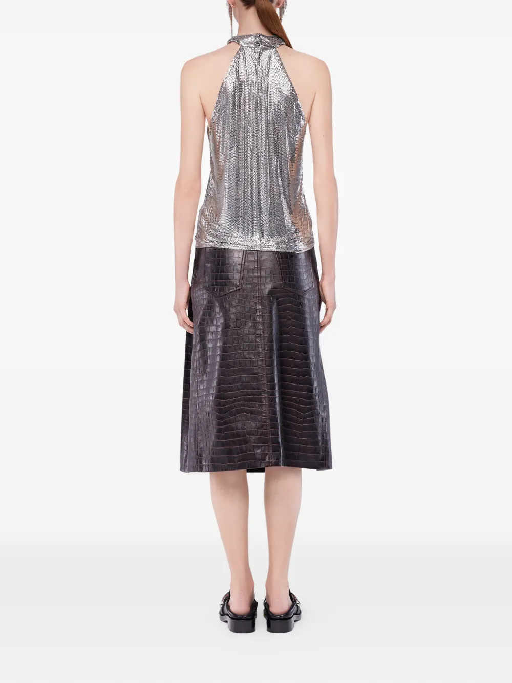  Rabanne Crocodile-effect Leather Skirt - Brown 