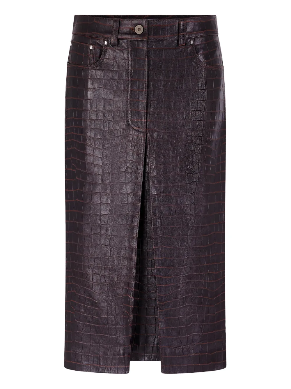 Rabanne Gonna in pelle con effetto coccodrillo - Marrone