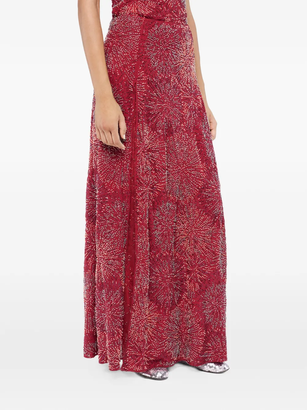 Rabanne Bead-embellished Chiffon Maxi Skirt In Burgundy