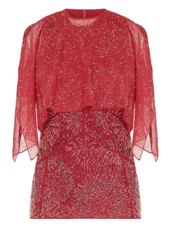Rabanne Crepe Top with Pearl Embroidery in Red
