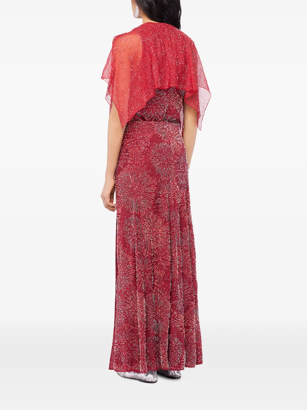 Rabanne chiffon cape pearl embroidered top - Rood