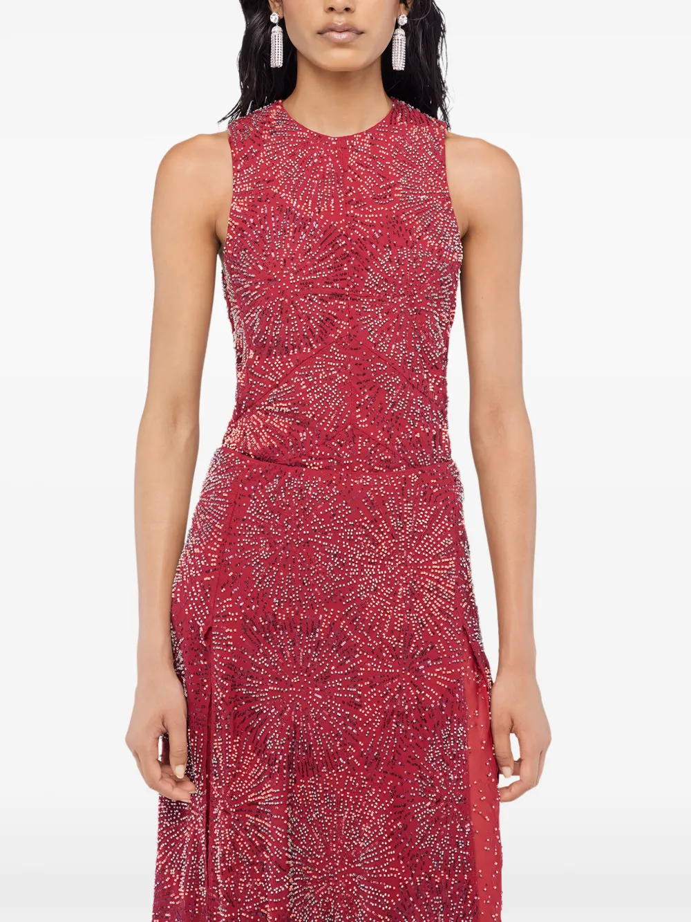 Rabanne Chiffon top met cape en geborduurde parel Rood