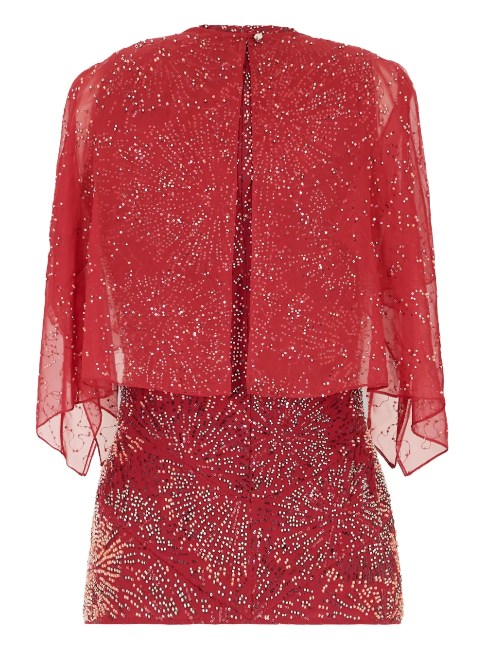 Rabanne Chiffon top met cape en geborduurde parel Rood