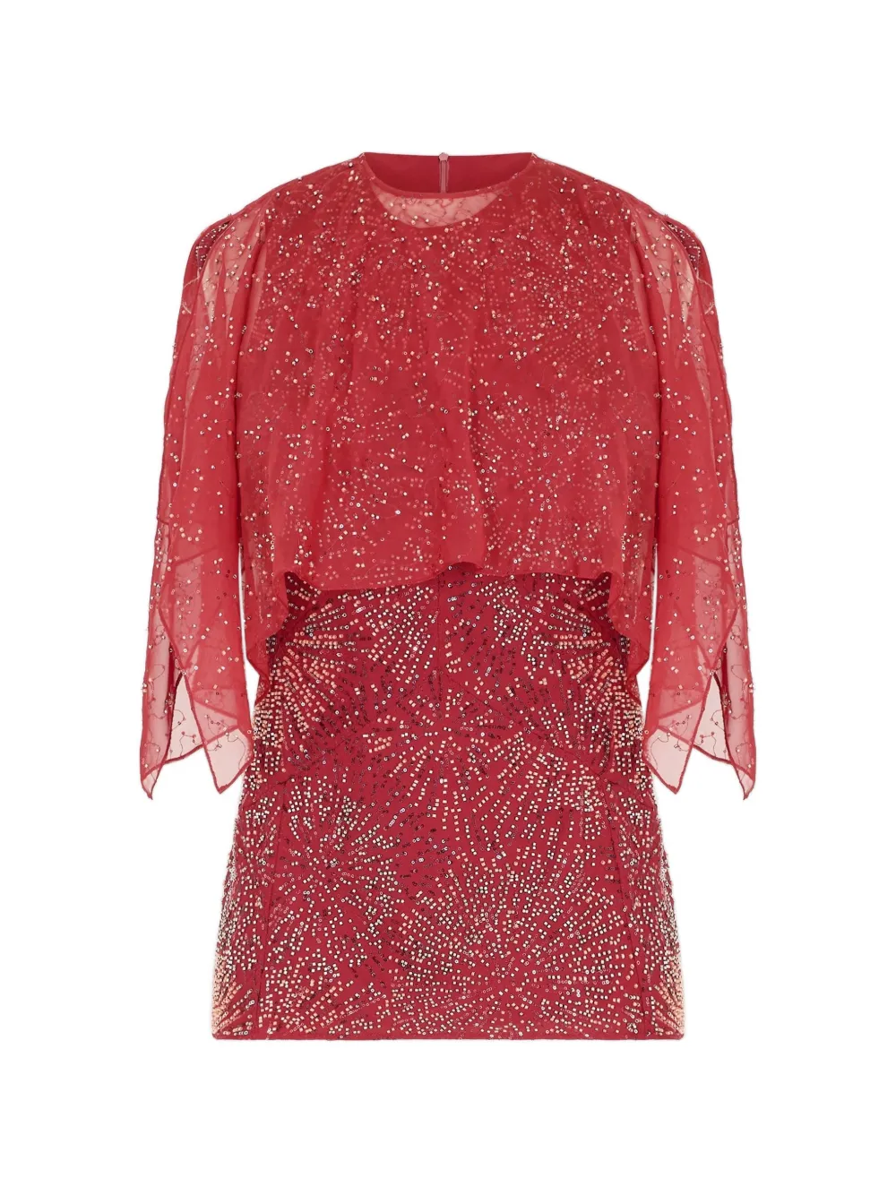 Rabanne Chiffon top met cape en geborduurde parel Rood