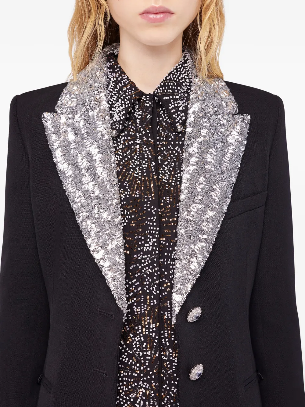 Rabanne Sequin-collar Wool Coat In Black